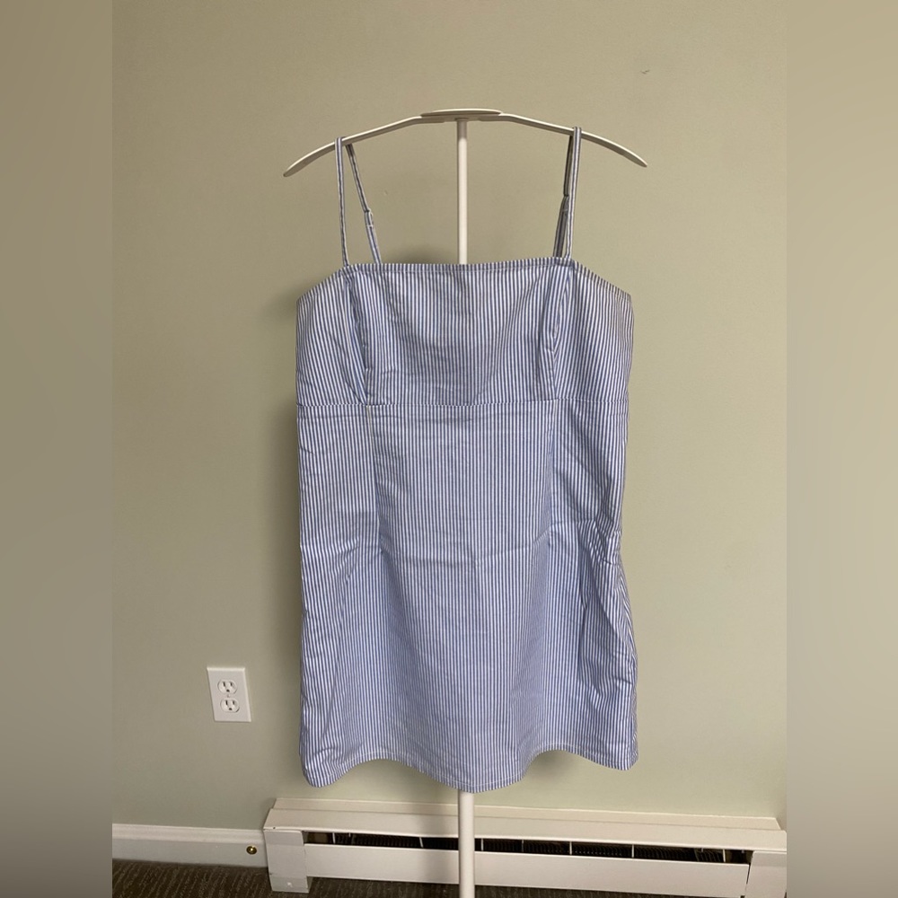 GARAGE SIZE BLUE SMALL PINSTRIPE DRESS: good condition